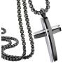 555Jewelry Grooved Stainless Steel Cross Necklace for Men and Women 16-24'' Chain