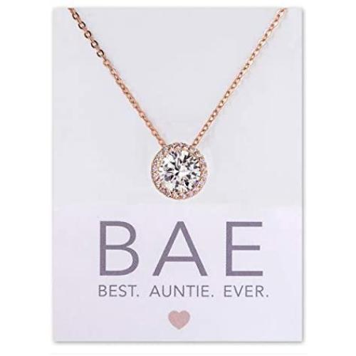A+O Gift for Mom, Aunt, Grandma - Solitaire Halo Necklace in Gold, Rose Gold, Silver