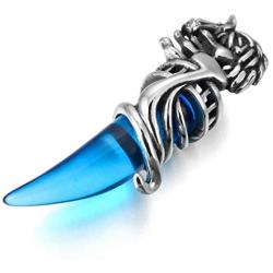 INBLUE Dragon Wolf Tooth Pendant for Men Boys Women Stainless Steel Cool Necklaces Simulate Crystal Gemstone Boyfriend Gifts Jewelry with 23 Inches Chain