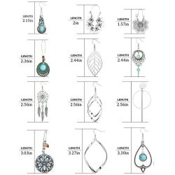 Hanpabum 12 Pairs Bohemian Silvery Vintage Statement Dangle Earrings Ethnic Style Hollow Water Drop Earring for Women Girls