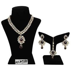 MUCH-MORE Unique Crystal Stone & Kundan CZ Stone Indian Bollywood Traditional Necklace Set for Women