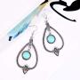 Vintage Earrings Bohemian Ethnic Turquoise Pendant Long Bandage Suede Choker Necklaces Teardrop Circle Round Hallow Pattern Dangle Set for Women Girls Jewelry