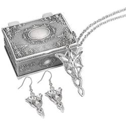 BAIHONG Silver Plated Arwens Evenstar Crystal Pendant Necklace Earrings with Jewelry Box Women,Girls