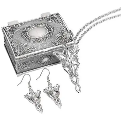 BAIHONG Silver Plated Arwens Evenstar Crystal Pendant Necklace Earrings with Jewelry Box Women,Girls BAIHONG Silver Plated Arwens Evenstar Crystal Pendant Necklace Earrings with Jewelry Box Women,Girls