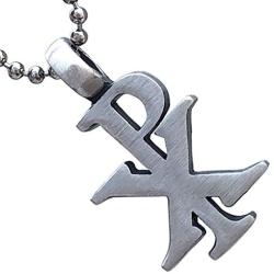 CHI-RHO Symbol Constantine Christian Jewelry Monogram Christogram XP Cross Chirho Jesus Christ name bible verse JN8:12 pewter Mens Pendant Necklace Charm Protection Amulet for men w Silver ball Chain