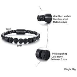 XUANPAI Personalized Custom Name Initial Lava Rock Bracelet Genuine Leather Bracelets with Magnetic Clasp