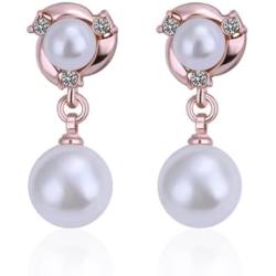 FAIRY COUPLE Women Girls Gold Plated Simulated Shell Pearl Pendant Necklace Dangle Earrings Vintage Wedding Party Jewelry Set Anniversary