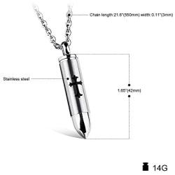 Mens Black Cross Pendant Stainless Steel Religious Bullet Urn Ashes Memorial Keepsake Necklace Chain for Men Women Prayer Jewelry