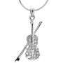 Spinningdaisy Silver Plated Crystal Violin with Bow Necklace