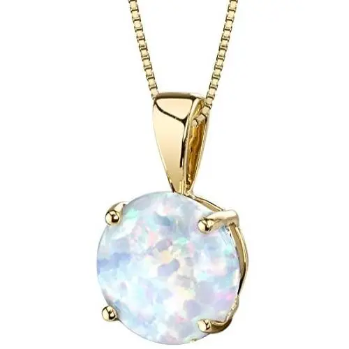 14 Karat Yellow Gold Created Opal Solitaire Pendant 14 Karat Yellow Gold Created Opal Solitaire Pendant