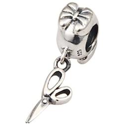 Scissors/Mirror/Comb Charm Beads 925 Sterling Silver & Clear Enamel Charm Fit for European Snake Chain Bracelets