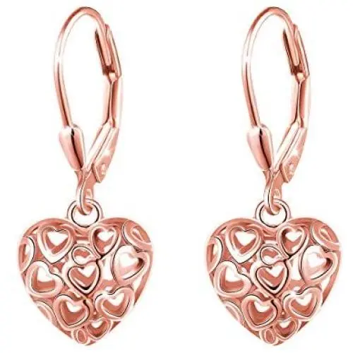 S925 Sterling Silver Heart Dangle Drop Stud Earrings for Women Girl