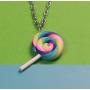 2pcs Cute Colorful Rainbow Lollipop Necklace Adjustable Long Sweater Chain Lovely Swirl Lollipop Candy Pendant Sugar Sweets Jewelry Set for Women Girl Men