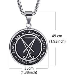 Elfasio Inverted Pentagram Baphomet Goat Necklace for Men Sigil of Lucifer Satan Satanic Samael Lilith Symbol Both Sided Stainless Steel Pendant Chain, Black Red