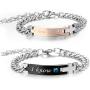 MMTTAO 2Pcs Couple Bracelet for His and Her Matching Sets Cubic Zirconia Titanium Stainless Steel Friendship Relationship Personalized Distance Chain Bracelet for Women Men Lover Promise Jewelry Gifts