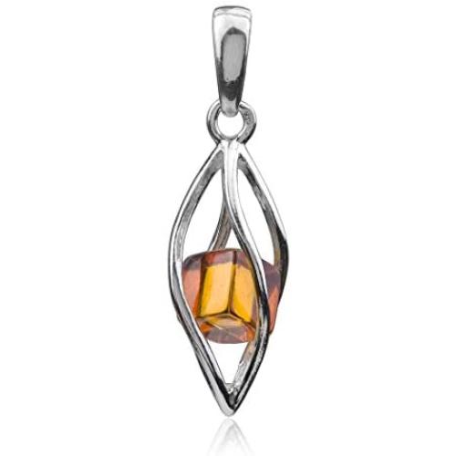 Amber Sterling Silver Millennium Collection Cube Pendant