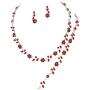 Affordable Wedding Jewelry Ruby Red Crystal 3 PCS Set Silver Necklace Bracelet Earring Bridal Formal