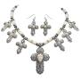 Gypsy Jewels 7 Stone Cross Western Style Scroll Detailed Silver Tone Statement Necklace & Earrings Set