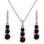 Sterling Silver Genuine or Synthetic Gemstone 3-Stone Journey Pendant Necklace & Dangle Leverback Earrings Set