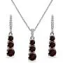 Sterling Silver Genuine or Synthetic Gemstone 3-Stone Journey Pendant Necklace & Dangle Leverback Earrings Set
