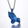 U7 Praying Hands Necklace for Men Women Religious Pendant with 22 Inch Spiga Rope Chain 22'',5 Styles, Customizable