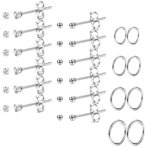 LOYALLOOK 15-20Pairs Tiny 2mm Stainless Steel Small Stud Earrings for Men Women Small CZ Round Ball Hoop Earrings Set Tragus Helix Piercing Earrings LOYALLOOK 15-20Pairs Tiny 2mm Stainless Steel Small Stud Earrings for Men Women Small CZ Round Ball Hoop Earrings Set Tragus Helix Piercing Earrings