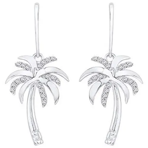 10k Gold Round Diamond''Palm Tree'' Earrings (0.14 cttw, J-K Color, SI2-I1 Clarity)