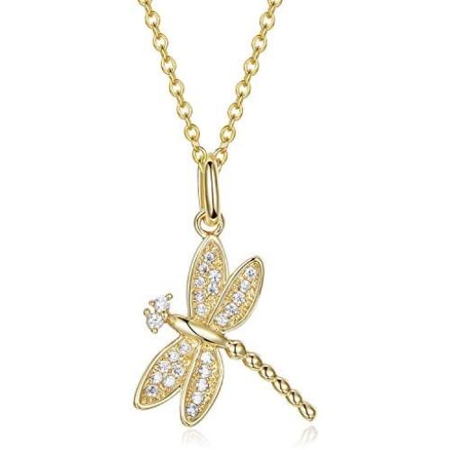 Agvana Sterling Silver Gold Cubic Zirconia Dragonfly Dangle Earrings Bracelet Pendant Necklace Anniversary Birthday Gifts Jewelry for Women Girls Mom Grandma Wife Girlfriend Daughter Her