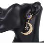 Alloy diamond long earrings，Crescent Moon & Star Dangle Earrings Star Jewelry for Women