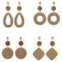 4 Pairs Woven Rattan Earrings Handmade Boho Straw Wicker Braid Drop Dangle Earrings Lightweight Geometric Rattan Wooden Statement Earrings for Women Girl Jewelry
