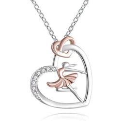 925 Sterling Silver Heart Ballet Dance Lovers Dancer Necklace Ballerina Silhouette Jewelry Gift for Girls Women
