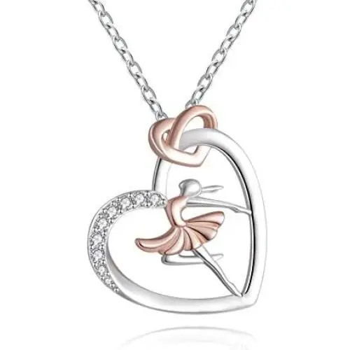 925 Sterling Silver Heart Ballet Dance Lovers Dancer Necklace Ballerina Silhouette Jewelry Gift for Girls Women