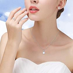 Uloveido Womens Created 8mm Round Fire Opal Necklace Stud Earrings Solitaire Rings Wedding October Birthstone Jewelry Set Gift Y436
