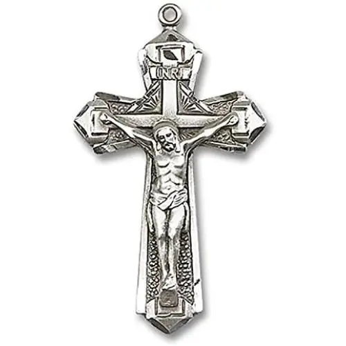 Heartland Mens Sterling Silver Textured Crucifix Pendant USA Made