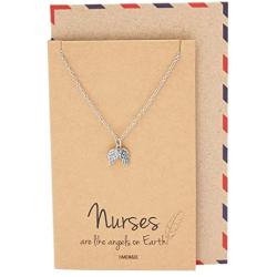 Quan Jewelry Nurse Necklace Handcrafted Angel-Wings Pendant, Thank you Appreciation Graduation Gift Ideas, Presents for Nurses, RN, Pre-Med Students, Doctors, Healthcare Workers, Friendship Necklace