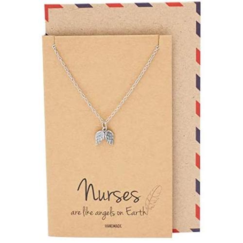 Quan Jewelry Nurse Necklace Handcrafted Angel-Wings Pendant, Thank you Appreciation Graduation Gift Ideas, Presents for Nurses, RN, Pre-Med Students, Doctors, Healthcare Workers, Friendship Necklace