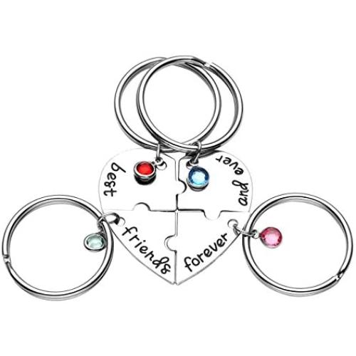 Jovivi Best Friends Forever and Ever Friendship Necklaces Keychains for 3/4,Alloy Heart Matching Puzzle Piece BBF Friendship Jewelry