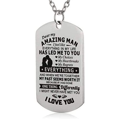 FAYERXL Hand Stamped Dog Tag-You are Braver Than You Believe-Pendant Necklace Inspirational Gifts for Son Daughter…
