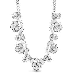 Steve Madden 21 Inch Silver Tone Rhinestone Floral Collar Statement Necklace for Women