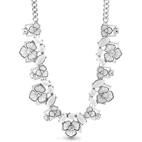 Steve Madden 21 Inch Silver Tone Rhinestone Floral Collar Statement Necklace for Women
