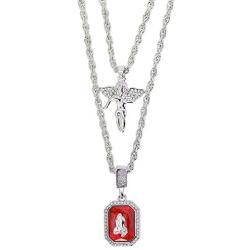 Angel Ruby Necklace Diamond Hiphop Pendant Rope Rocker Jewelry Gift for Men with 24’&28’Chain