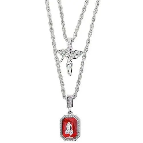 Angel Ruby Necklace Diamond Hiphop Pendant Rope Rocker Jewelry Gift for Men with 24’&28’Chain Angel Ruby Necklace Diamond Hiphop Pendant Rope Rocker Jewelry Gift for Men with 24’&28’Chain