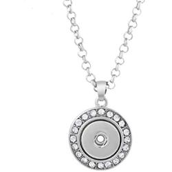 Interchangeable Mini 12mm Snap Jewelry Rhinestone Halo Pendant & Stainless Steel Chain 19'' + 3'' Ext My Prime Gifts