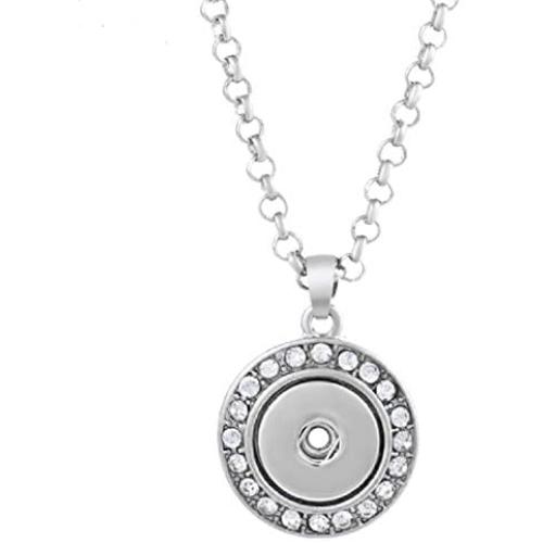 Interchangeable Mini 12mm Snap Jewelry Rhinestone Halo Pendant & Stainless Steel Chain 19'' + 3'' Ext My Prime Gifts
