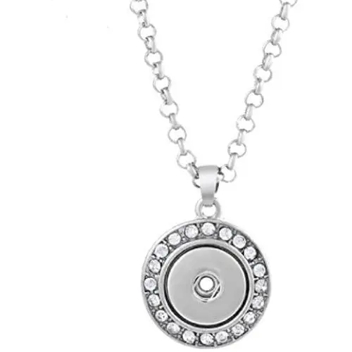Interchangeable Mini 12mm Snap Jewelry Rhinestone Halo Pendant & Stainless Steel Chain 19'' + 3'' Ext My Prime Gifts