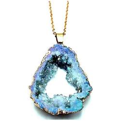 Xileg Geometric Natural Irregular Rock Druzy Stone Pendant Necklaces Vintage Crystal Geode Slice Necklace Gift