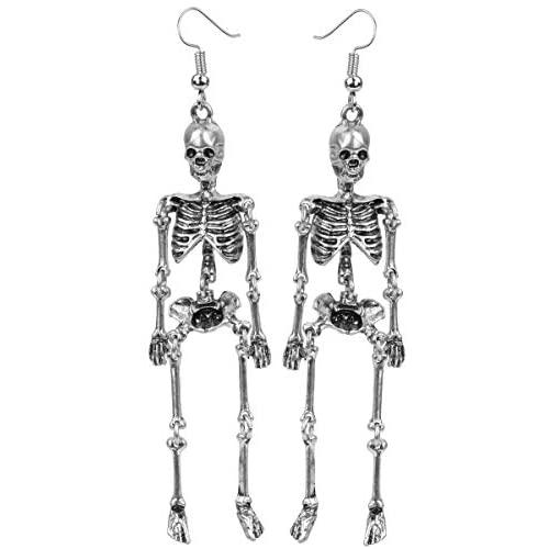 Szxc Womens Jointed Skeleton Dangle Long Earrings - 3-1/2 Inch - Ultra Light - Lead & Nickle Free - Halloween Costume Accessories