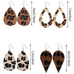 20 Pieces Faux Leather Earrings Leopard Print Earrings Teardrop Dangle Earrings (Solid Hollow Teardrop Style)