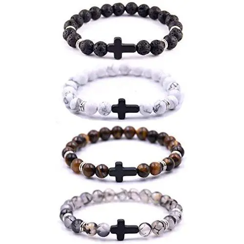 SOFTONES 4PCS Cross Beads Bracelet for Men Women 8mm Healing Lava Stone Stretch Bracelets,7.5'' … SOFTONES 4PCS Cross Beads Bracelet for Men Women 8mm Healing Lava Stone Stretch Bracelets,7.5'' …