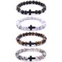 SOFTONES 4PCS Cross Beads Bracelet for Men Women 8mm Healing Lava Stone Stretch Bracelets,7.5'' …
